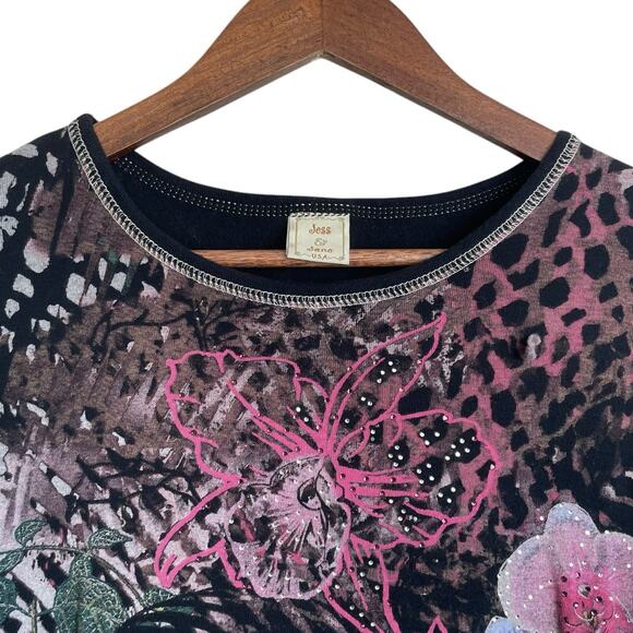 Jess & Jane Women Top Muted Gem Detail Floral Animal Print Cottagecore Boho - Picture 7 of 8